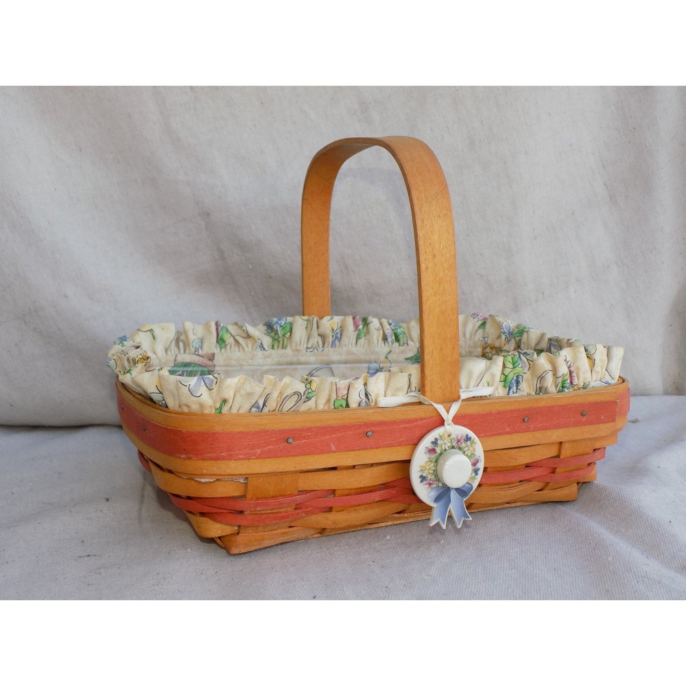 Mother's Day Early Blossoms Basket w/ Liner Protector & Charm Longaberger Basket - Picture 3 of 10